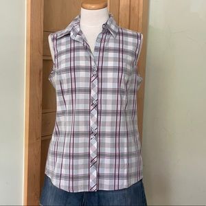 NWOT Columbia Cotton Plaid Sleeveless Shirt, Size L